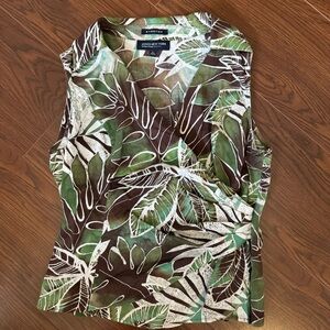 Jones NY Wrap Tropical Leaf Top Petite Large